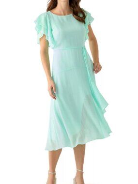 MAISON TARA Dress Turquoise Flutter Sleeve Fit and Flare Midi size 16 NWT